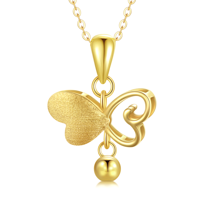 10K Gold Butterfly & Heart Pendant Necklace-1