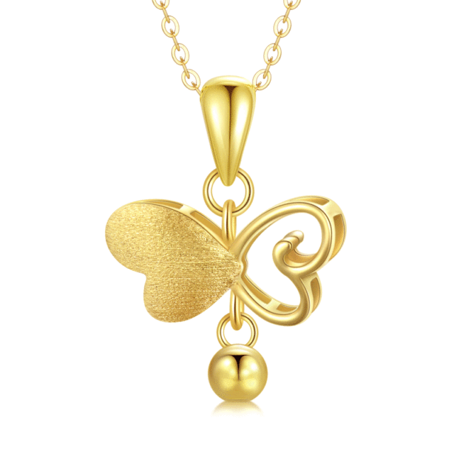 Collier avec pendentif papillon et coeur en or 18K