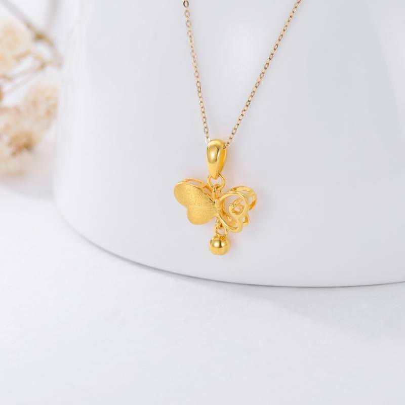 10K Gold Butterfly & Heart Pendant Necklace-3