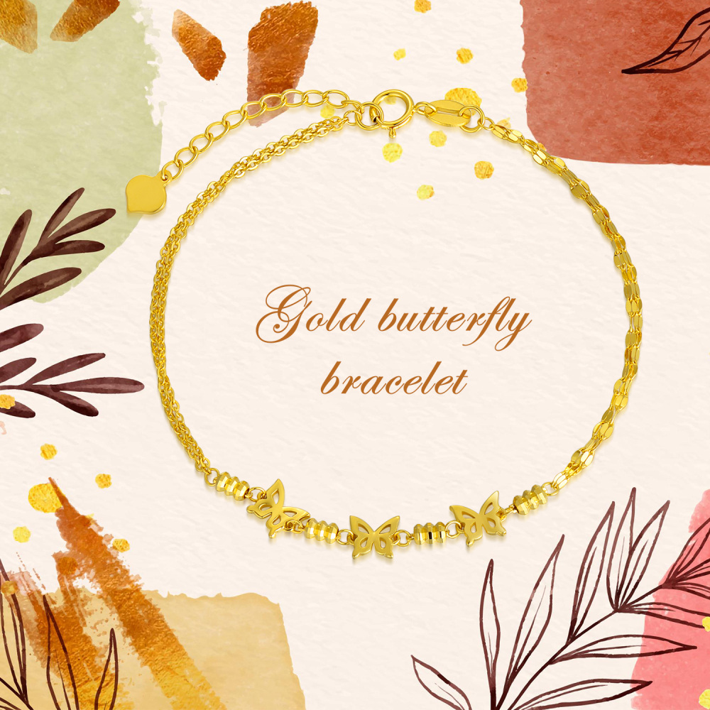 10K Gold Butterfly Layerered Bracelet for Women-5