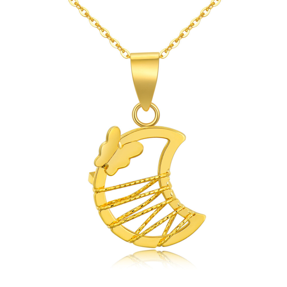 Collana con pendente a forma di luna e farfalla in oro 18 carati-1