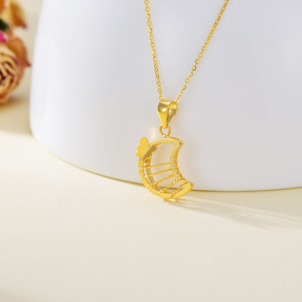 Collana con pendente a forma di luna e farfalla in oro 18 carati-3