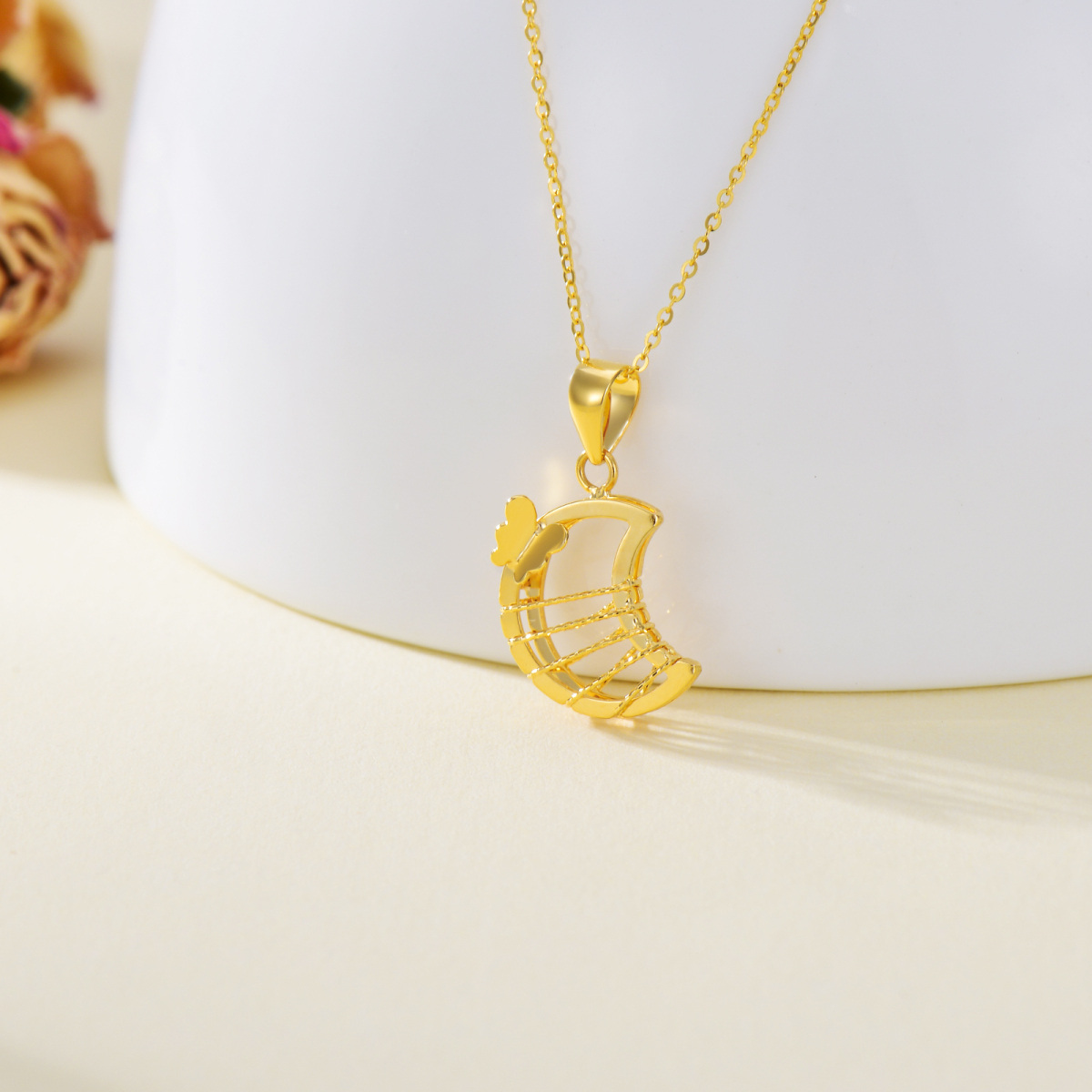 10K Gold Butterfly & Moon Pendant Necklace-3