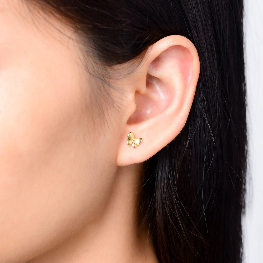 10K Gold Butterfly Stud Earrings-2