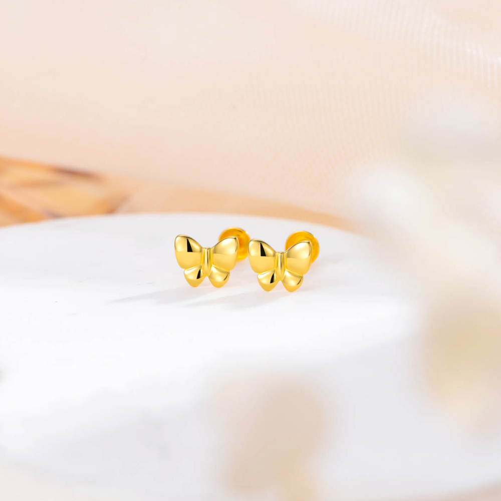 10K Gold Butterfly Stud Earrings-3