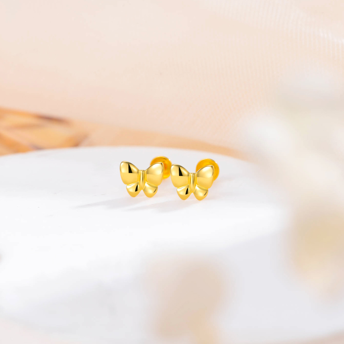 18K Gold Butterfly Stud Earrings-3