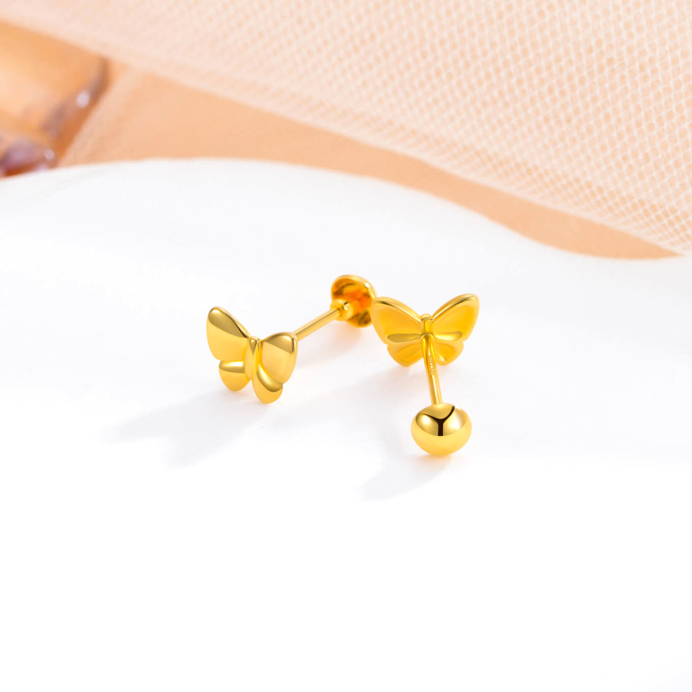 10K Gold Butterfly Stud Earrings-4