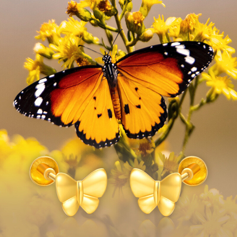 14K Gold Butterfly Stud Earrings-7