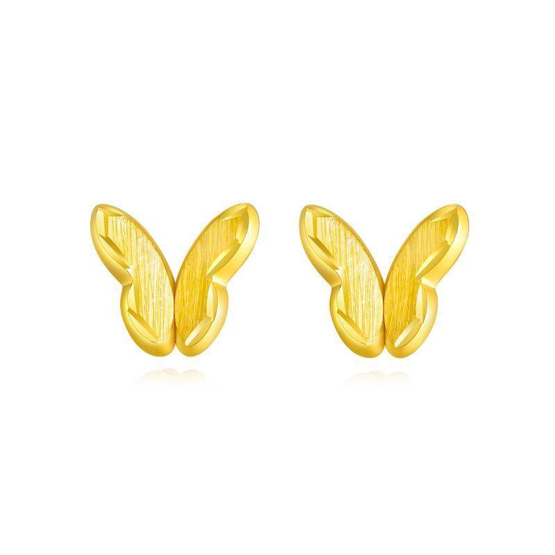 10K Gold Butterfly Stud Earrings-1