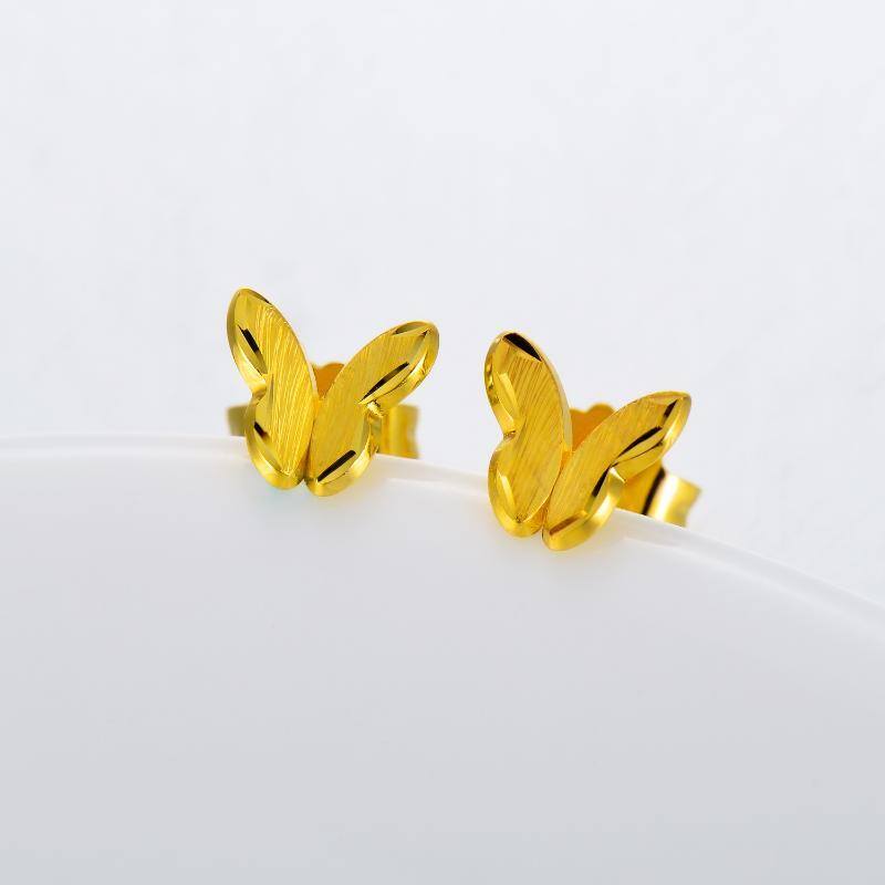 10K Gold Butterfly Stud Earrings-3