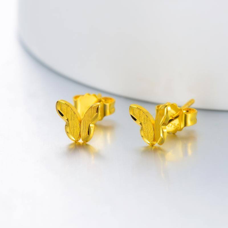 10K Gold Butterfly Stud Earrings-4