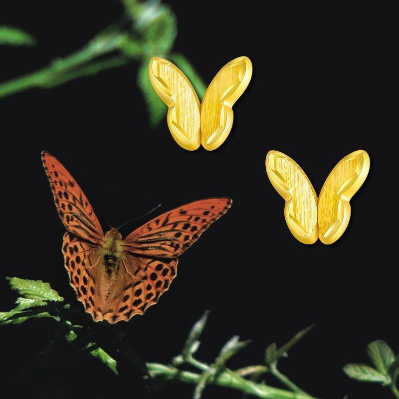 10K Gold Butterfly Stud Earrings-6