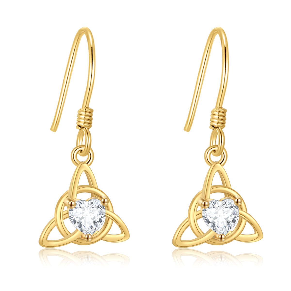 10K Gold Cubic Zirconia Celtic Knot Drop Earrings for Women-1