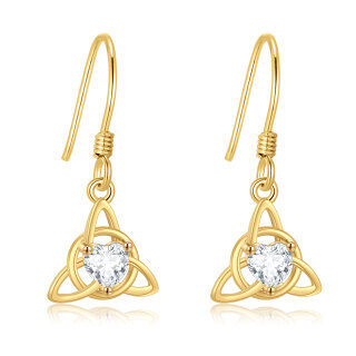 10K Gold Cubic Zirconia Celtic Knot Drop Earrings for Women-2