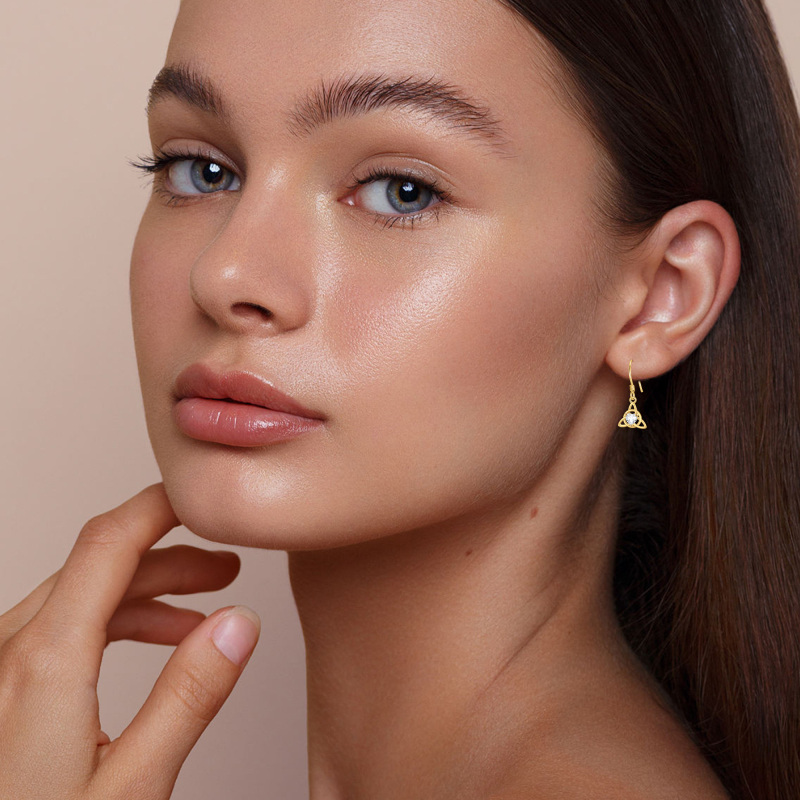 أقراط متدلية من الذهب عيار 10 قيراط مرصعة بالزركونيا المكعبة للنساء-2