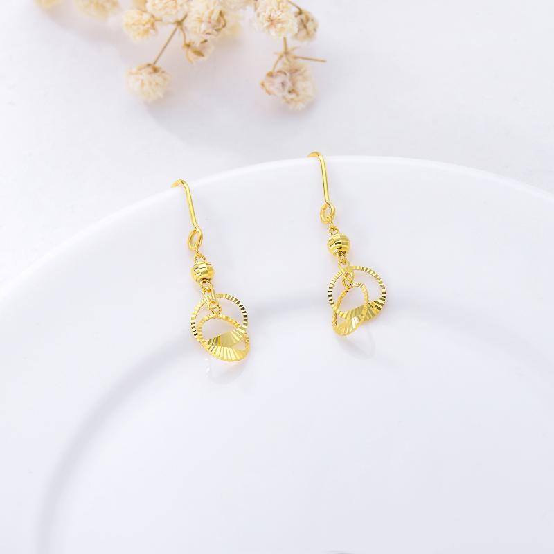 10K Gold Circle Drop Earrings-4