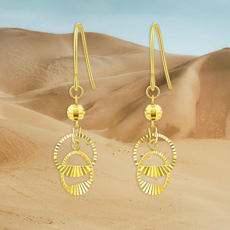 10K Gold Circle Drop Earrings-5