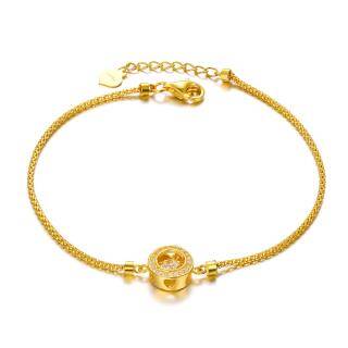 10K Gold Cubic Zirconia Circle & Heart Charm Bracelet-17