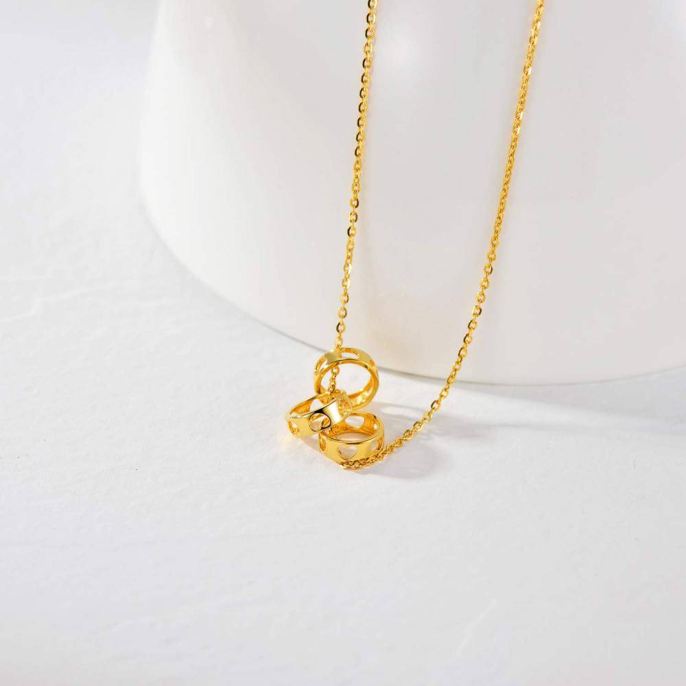 10K Gold Circle & Heart Pendant Necklace-4