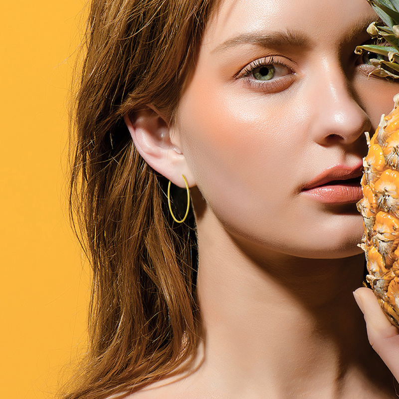 10K White Gold Circle Hoop Earrings-2