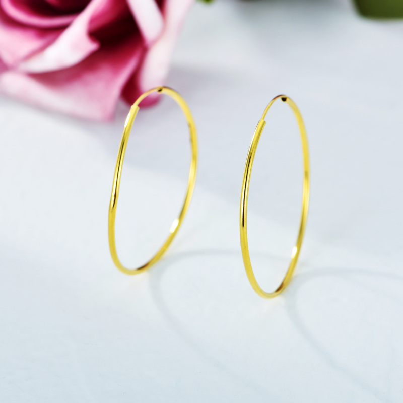 10K White Gold Circle Hoop Earrings-3