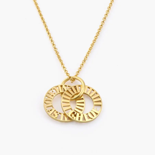 Gold Vermeil Circle Engraved Necklace for Women Men-1