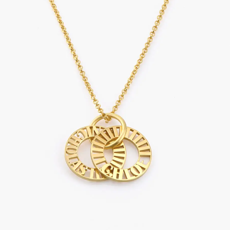 Gold Vermeil Circle Engraved Necklace for Women Men-6