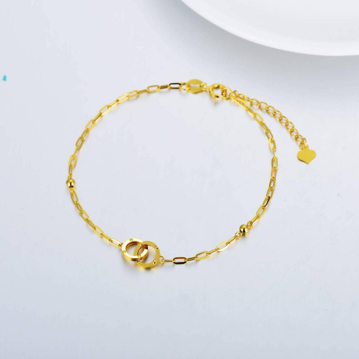 Pulseira com pingente de círculo em ouro 18K-5