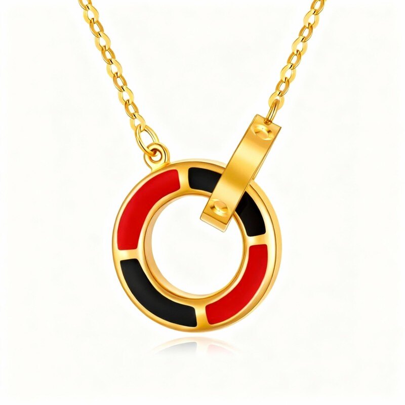 Collar con colgante circular de oro de 18 quilates-1