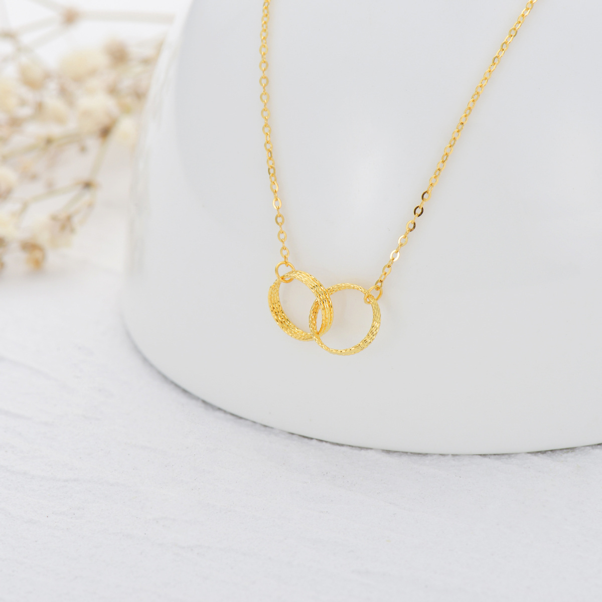 10K Gold Circle Circle Pendant Necklace For Women-3