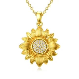 Gold Vermeil Circular Cubic Zirconia Sunflower Necklace for Women-16