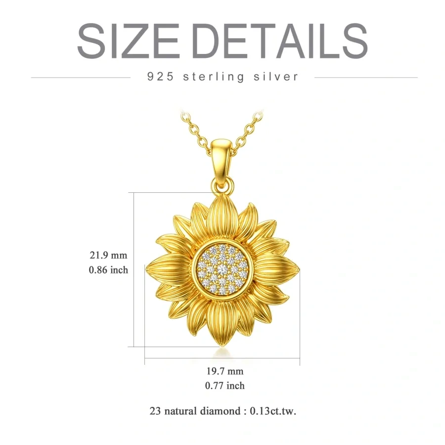 Gold Vermeil Circular Cubic Zirconia Sunflower Necklace for Women-5