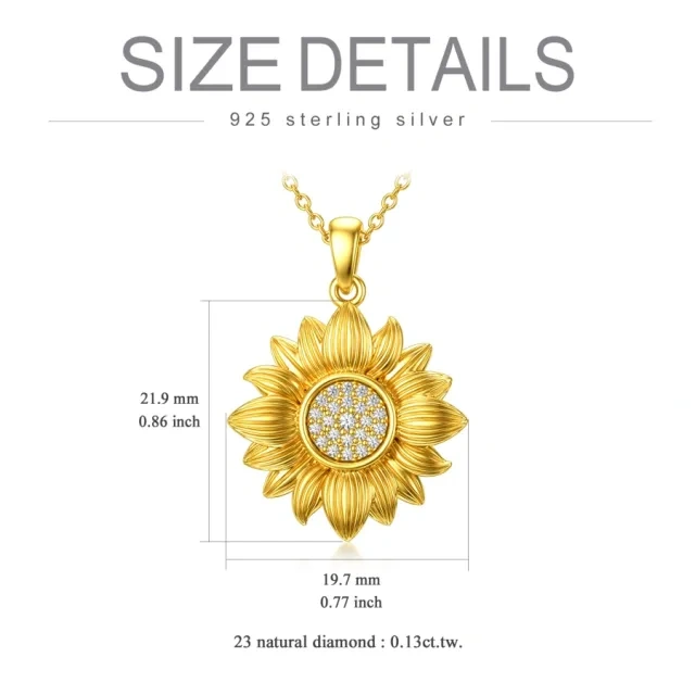 18K Gold Circular Diamond Sunflower Pendant Necklace-6