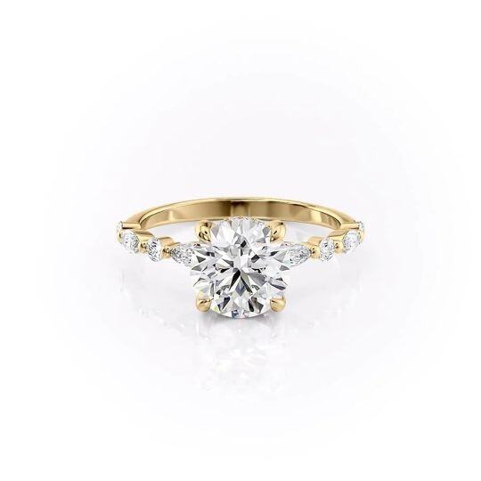 Anel de moissanite circular banhado a ouro amarelo e prata esterlina