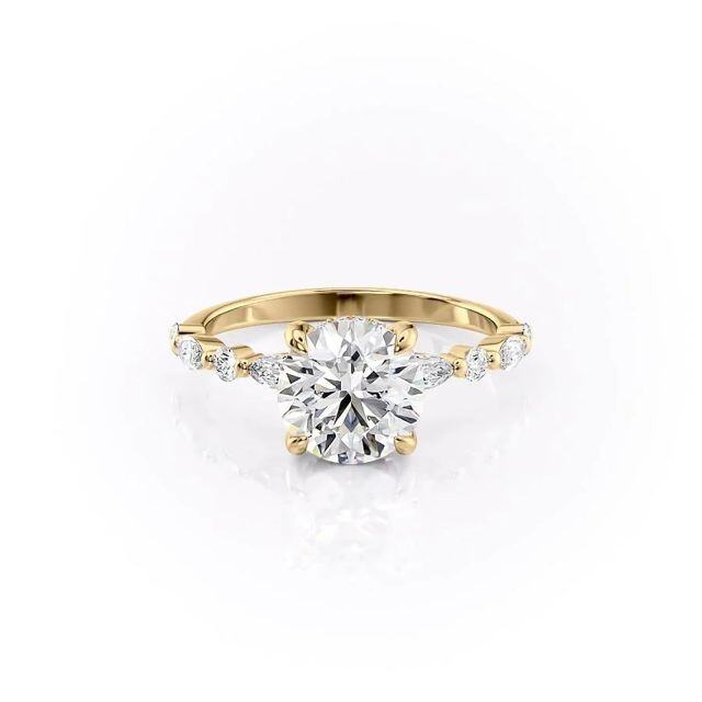 Bague en argent sterling avec moissanite circulaire plaquée or jaune-1