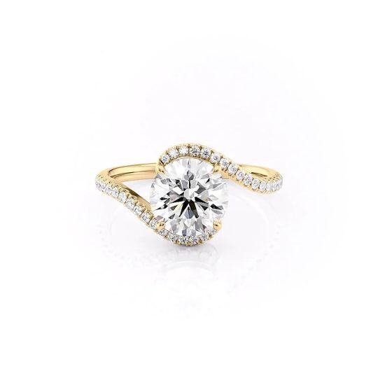 Anel de moissanite circular banhado a ouro amarelo e prata esterlina