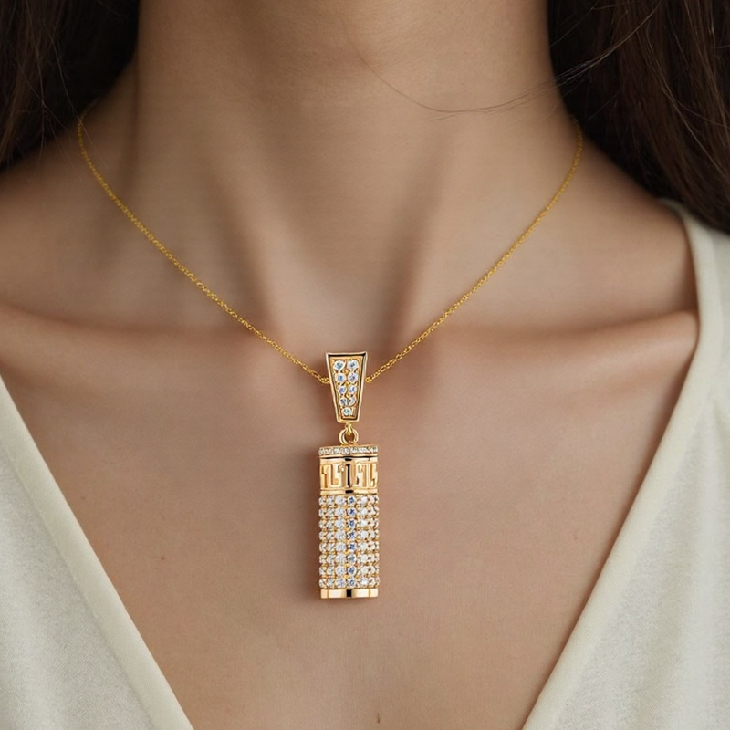 14K Gold Circular Moissanite Urn Necklace for Ashes-2
