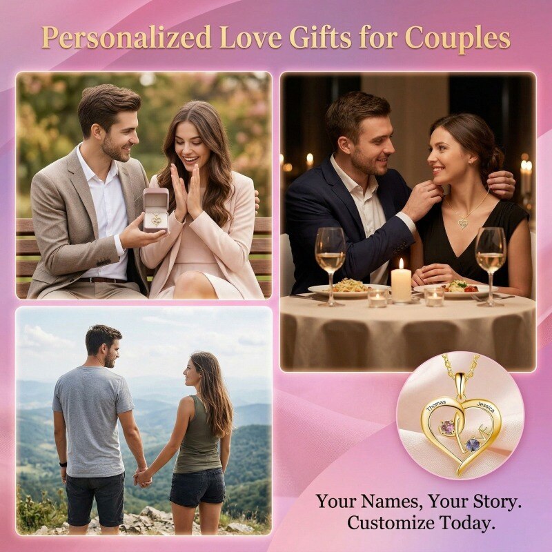 Gold Vermeil Circular Personalized Birthstone Engraving Heart Necklace for Women-4