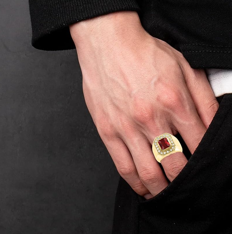 Runder, personalisierter Geburtssteinring aus 18-karätigem Gold für Herren-2
