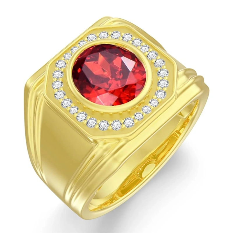 Anel redondo personalizado com pedra de nascimento em ouro vermeil para homem-15