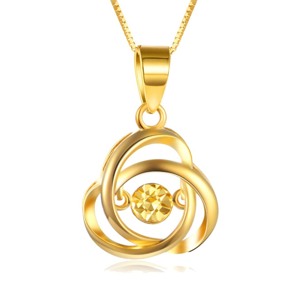 10K Gold Circular Shaped Cubic Zirconia Celtic Knot Pendant Necklace-1