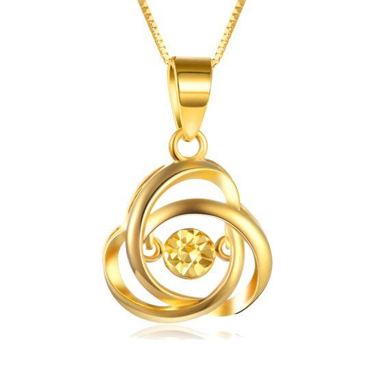 10K Gold Circular Shaped Cubic Zirconia Celtic Knot Pendant Necklace