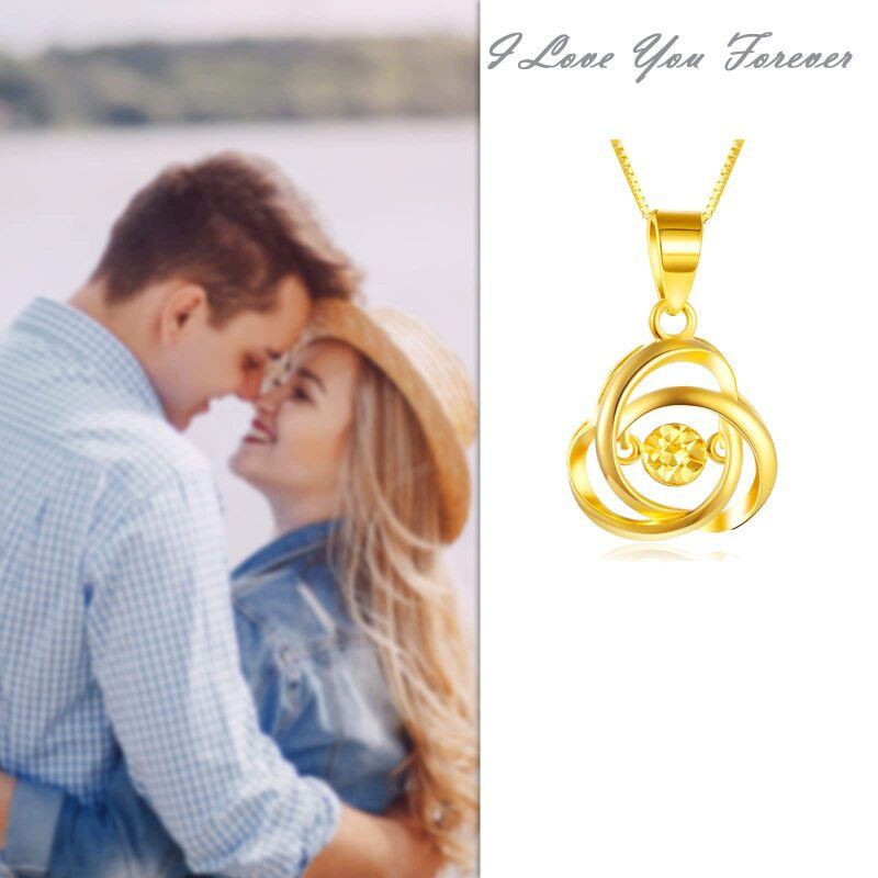 Collar con colgante de nudo celta circular de oro de 10 quilates y circonita cúbica-3