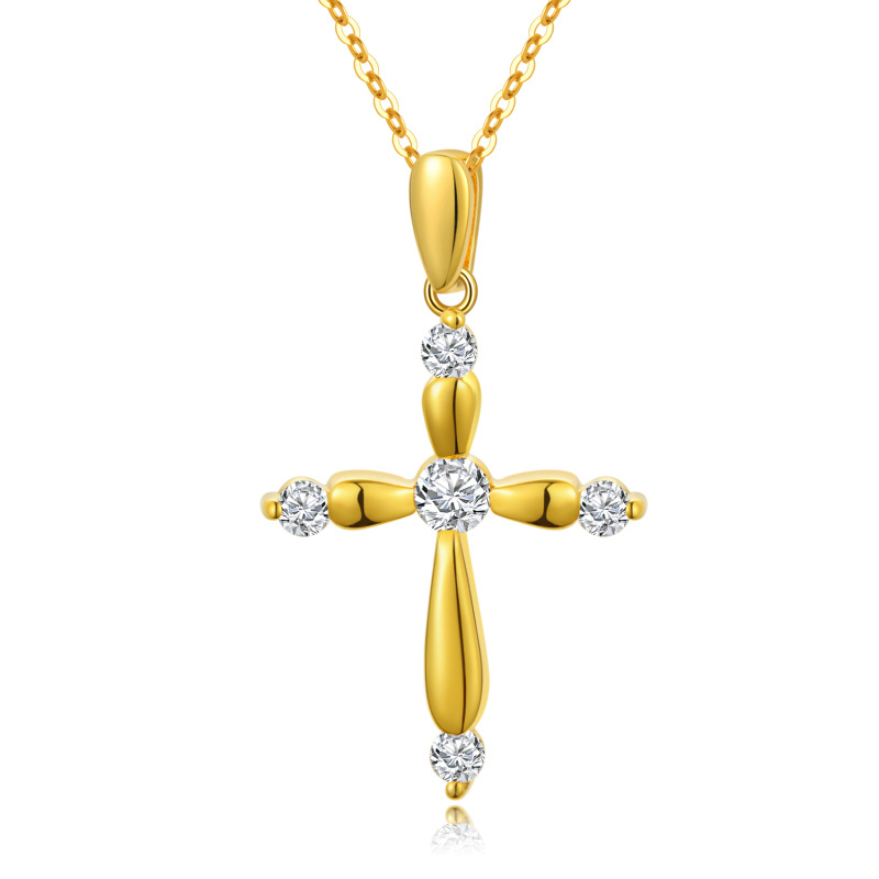 10K Gold Circular Shaped Cubic Zirconia Cross Pendant Necklace-11