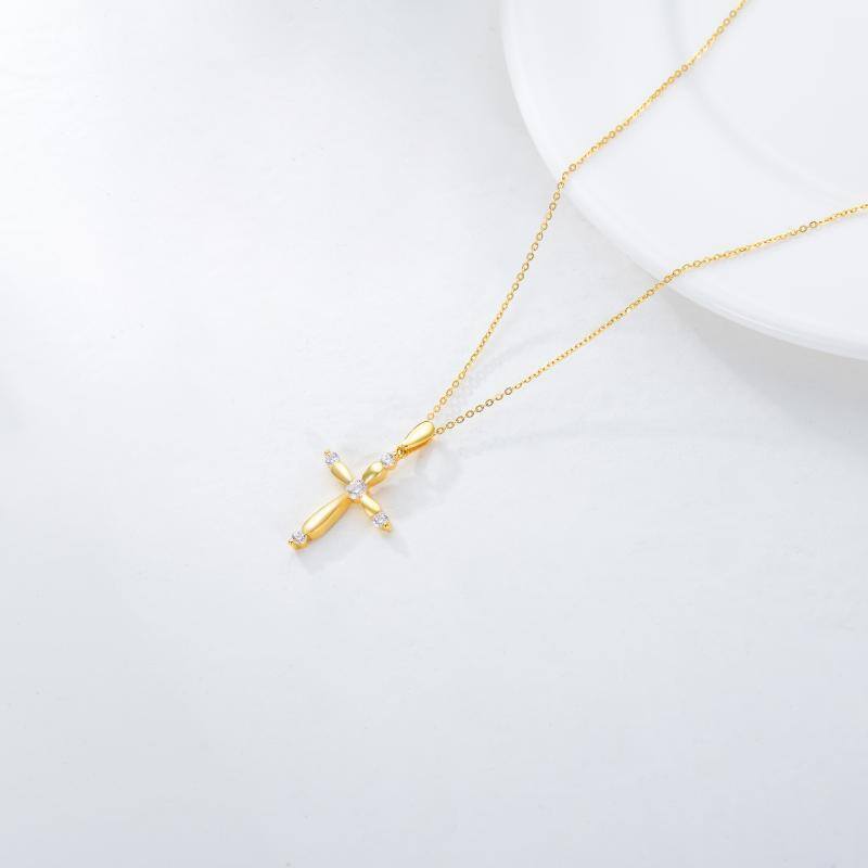 10K Gold Circular Shaped Cubic Zirconia Cross Pendant Necklace-3