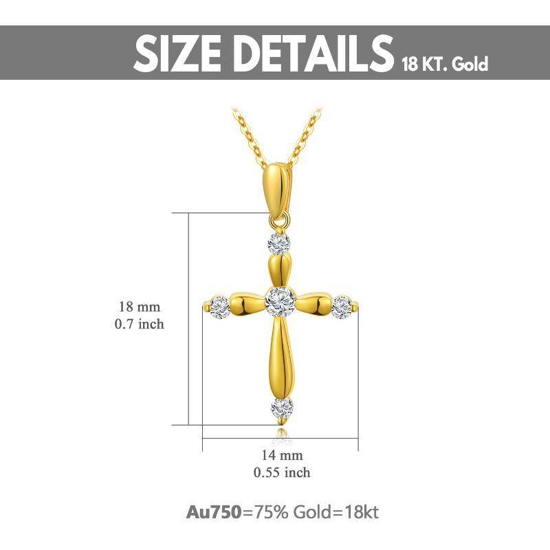 18K Gold Circular Shaped Cubic Zirconia Cross Pendant Necklace-5