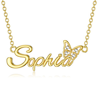 10K Gold Crystal & Personalized Classic Name Butterfly Necklace for Women-34