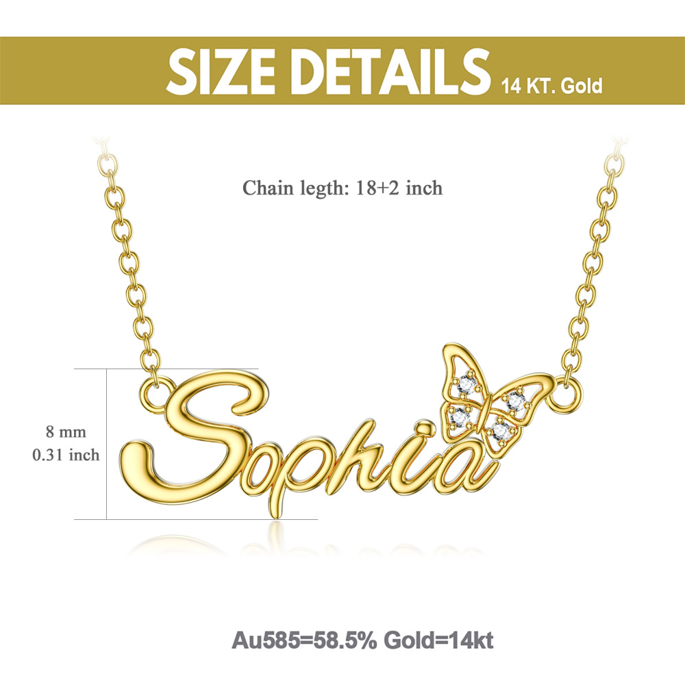 10K Gold Crystal & Personalized Classic Name Butterfly Necklace for Women-6