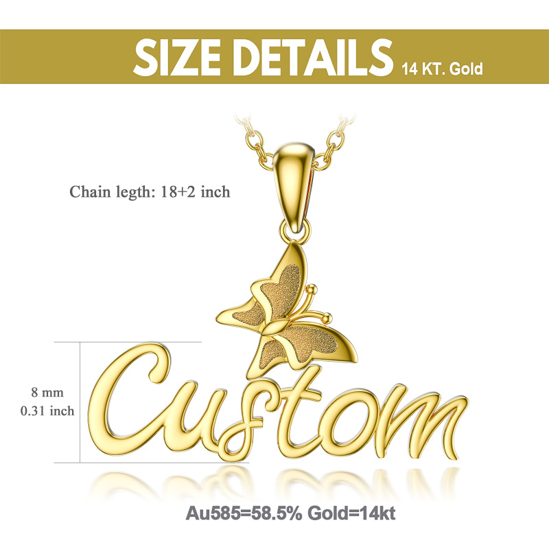 Collar clásico de mariposa con nombre personalizado en oro de 18 quilates-6
