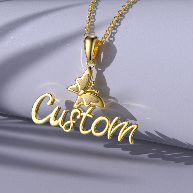 Collar clásico de mariposa con nombre personalizado en oro de 18 quilates-4